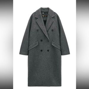 ZARA WOMEN MENTEGO WOOL BLEND DOUBLE-BREASTED OVERSIZED COAT GRAY Size M